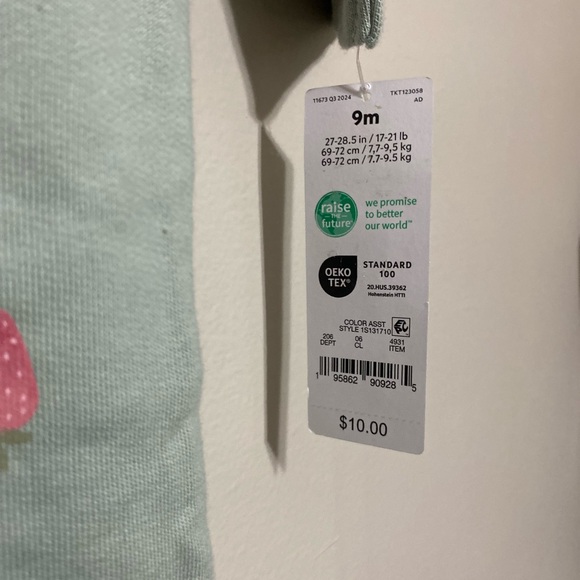 Carter's Mint and Pink Strawberry Bodysuit - Picture 3 of 4